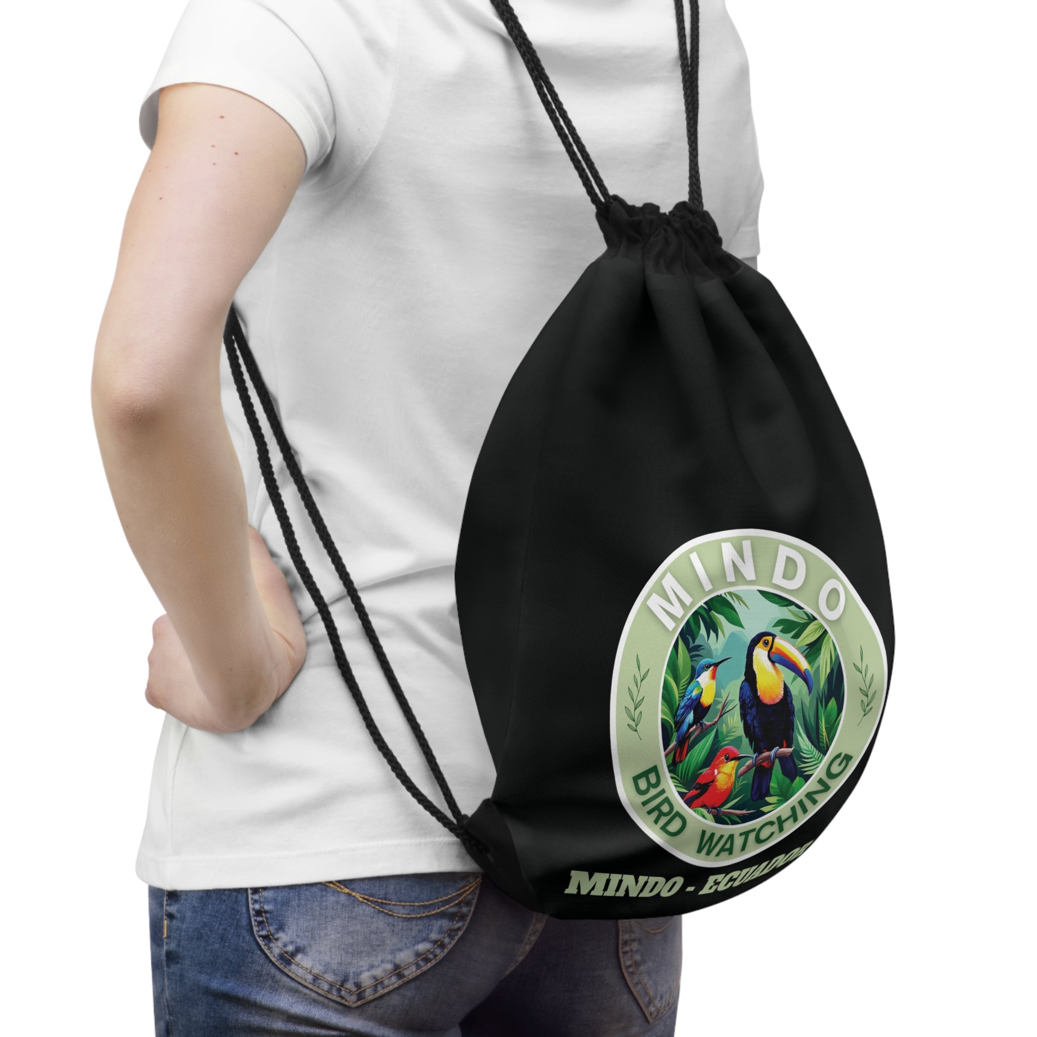 Mindo Bird Watching Drawstring Bag — Tropical Toucan Rainforest Emblem