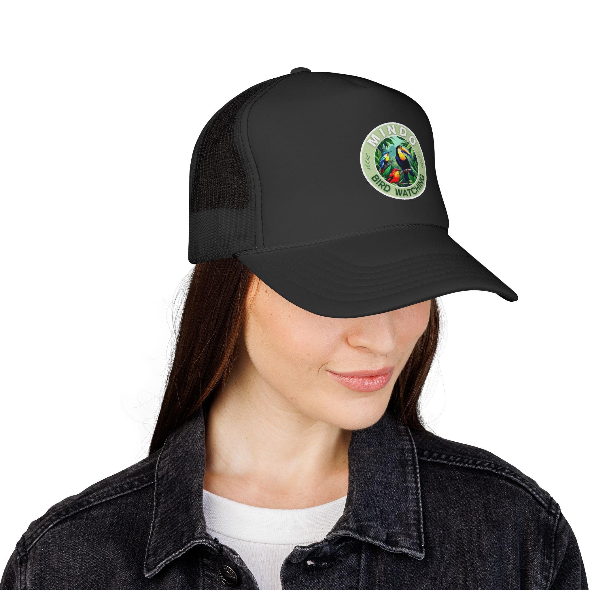Mindo Bird Watching Trucker Cap — Tropical Toucan Patch Mesh Hat