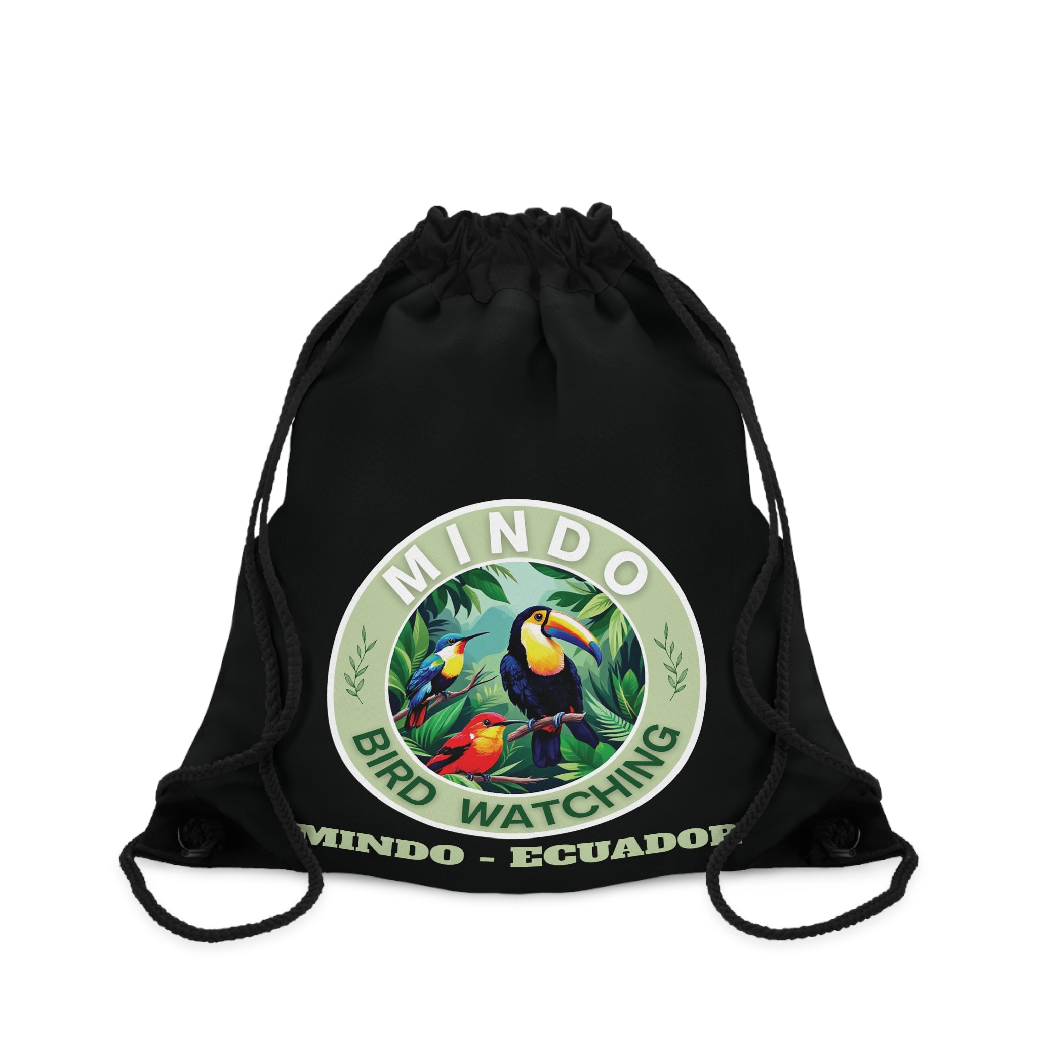 Mindo Bird Watching Drawstring Bag — Tropical Toucan Rainforest Emblem